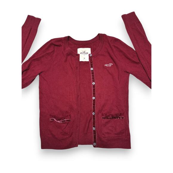Y2K Hollister Burgundy Button-Up Cardigan With Pockets Size Medium - Picture 9 of 12